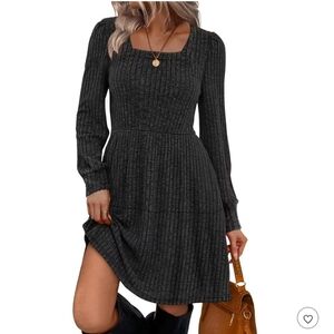 NWT Sampeel Square Neck Long Sleeve Babydoll Sweater Dress Women's S Gray Boho